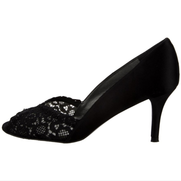 STUART WEITZMAN Chantelle Satin + Lace Peep Toe Heels - Picture 2 of 6